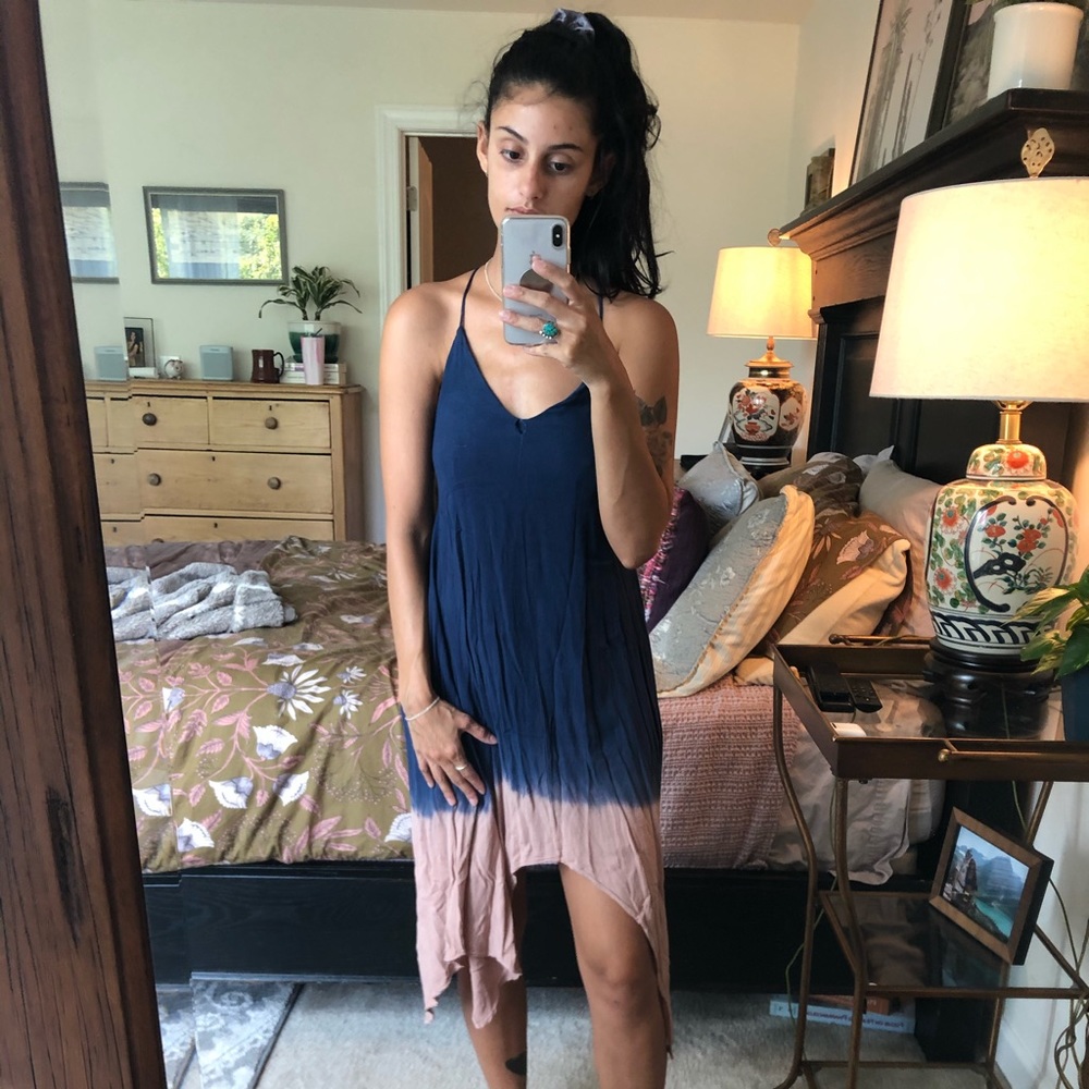 Midi pink and blue tie dye dress